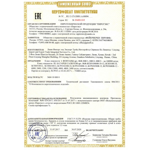 Разнокалиберный фейерверк на 30 залпов «Гладиатор» Piroff БСР0103008-12